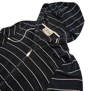 Y2K N Touch Women's Black White Stripe Mesh/Sheer Zip Up Hoodie Pockets